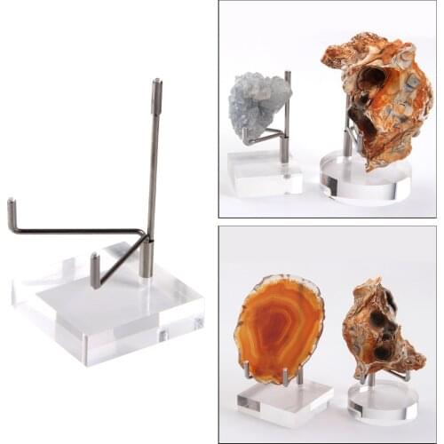 Clear Acrylic Display Stand Metal Arm Holder Rack for Minerals Rocks Geode Crystal Agate Home Office Decor