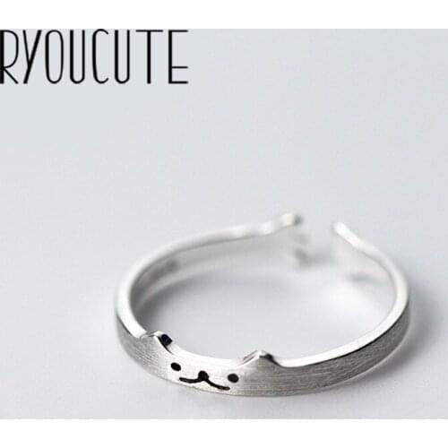 RYOUCUTE 100% Real New Silver Color Exaggerated Personality Large Cat Rings for Women Statement Adjustable Finger Ring