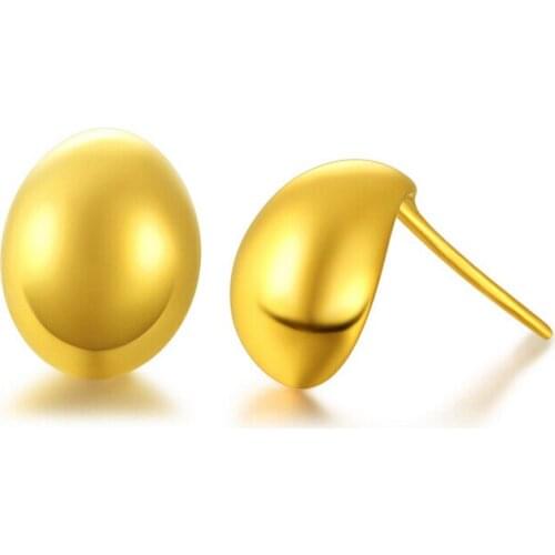 New 24K Yellow Gold Stud Earrings Beans 1.1g