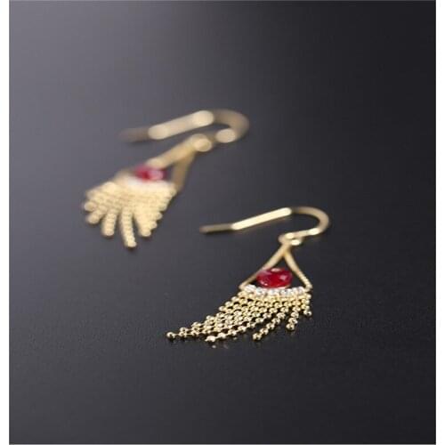 DMBS317 Faceted Ruby Earrings Womens Day Genuine S925 Silver Tassel Earrings Gift Customization