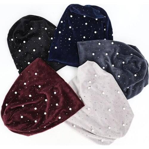 European American Girl Pearl Rhinestone Pure Cotton Sports Baotou Hat Women Autumn Winter Outdoor Windproof Warmth Cap B87