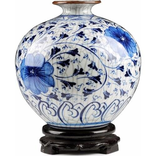 Antique Vintage Porcelain Vase Home Decoration Blue and White Glazed Ceramic Flower Receptacle Jingdezhen Flowerpots