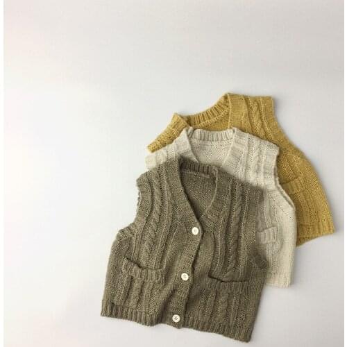 Baby Boys Sweaters Solid Color Sleeveless Cardigan Vest Fashion Cute Pocket Kids Sweater Knitted Vests Toddler Autumn Outerwear