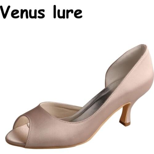 Comfort High Heels Open Toe Wedding Shoes for Bridesmaids Nude Satin