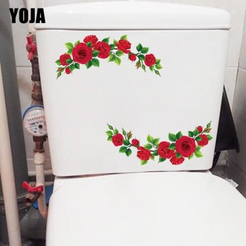 YOJA 24×20.6CM Red Rose Flower Romantic Home Bedroom Wall Stickers Fashion WC Toilet Decor T1-2967
