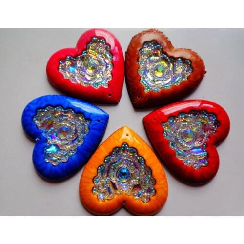 Zbroh 20pcs Heart shape 35mm Mixed colour Sew on rhinestones flatback resin crystals accessory gemstone strass loose beads