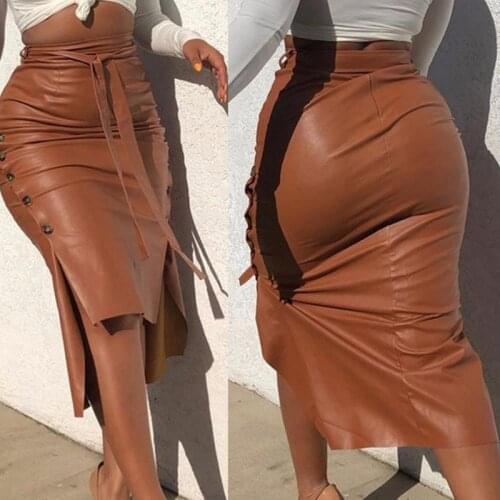 2021 Summer Womens Leather Skirt Fashion Trend Sexy Comfortable Slim Mid Length Pack Hip Pu Multi Color All Match Tight Fit