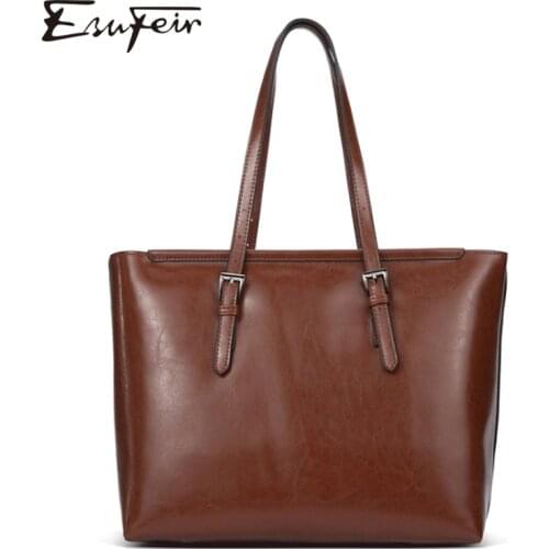 New Oil Wax Leather Women Handbag Large Capacity Tote Bags Genuine Leather Female Shoulder Bag Simple Purse Bags for Women 2019