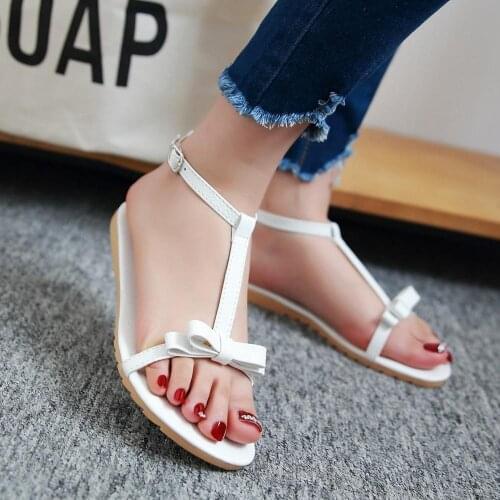 PQECFS Big size 34-43 high quality summer fashion women solid bowtie Front & Rear Strap low heel sandals 4 colors