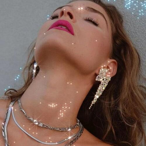 2021 Trendy Exaggerated Metal Rhinestone Lightning Stud Earrings for Women Simple European Style Geometric Earring Party Jewelry