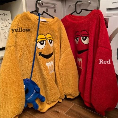 Winter Women Sweater Korean Style Lamb fleece Loose plus Thick Round Neck Pullover Coat Cartoon Cute Streetwear