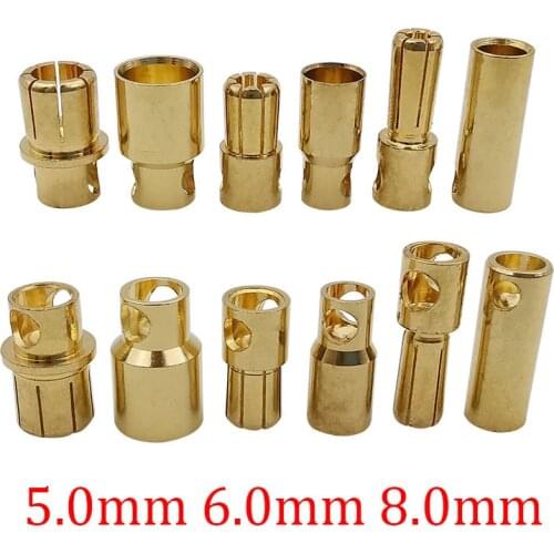1/3/5Pair Gold-Plated Banana Plug Connector 5.0mm 6.0mm 8.0mm Male Female Bullet Banana Jack Adapter for RC Model Battery ESC