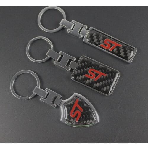 1pcs Fashion Carbon Metal Fiber Key Ring Key Chain for Ford ST logo Focus 2 3 4 ECOSPORT MONDEO Explorer car styling Accessories