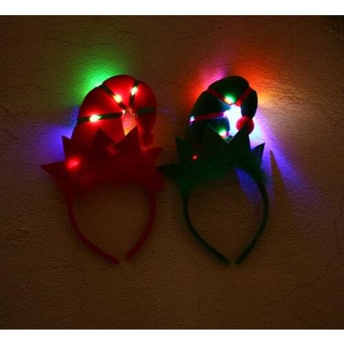 12pcs Women Girls Christmas LED Luminous Elf Hat Hair Hoop Halloween Headdress Women Party Decoration Headband Hair Accessories
