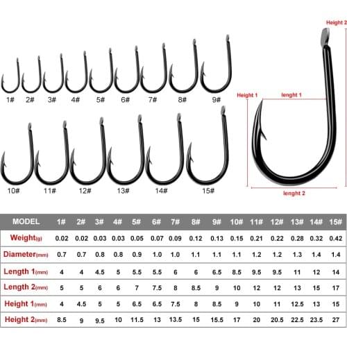 200pcs 1#-15# Single Fishing Hook Iseama Fishhook High Qulity Barbed Worm Hook Carp Fishing Gear Black Carbon Steel