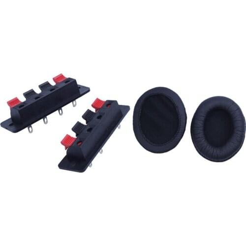 5 Pcs 4 Pins Spring Loaded Push Type Speaker Terminal Board & 1 Pair Replacement Earpad Ear Pad Cushions