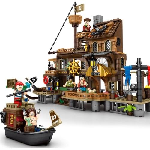 665Pcs Educational Building Blocks Toys For Kids Boys Girls DIY Birthday Present SY1547 Island Wharf Pirate Ship Models Bricks