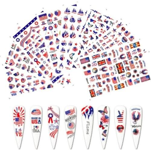 Q1FB 8Pcs/set Cute National Day DIY Manicure Decals Flag Nail Stickers American Independence Day Nails Art Decorations
