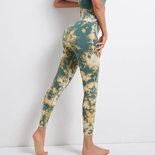 Seamless Yoga Pants Womens Tie-Dye Printed High Waist Hip Push Up Running Fitness Pants Workout Gym Tights Sportswear Women