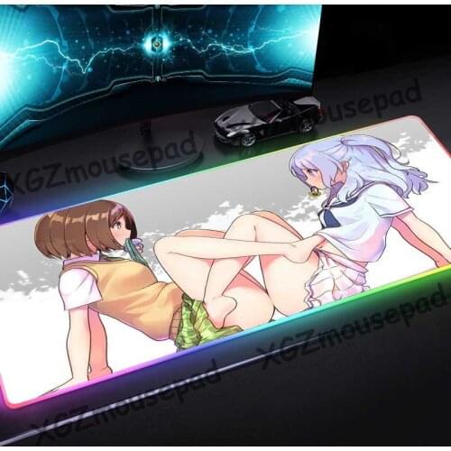 XGZ Cartoon Girl Hd Custom Fashion Large RGB Mouse Pad Lock Edge Computer Keyboard Colorful Luminous Table Mat Rubber Non-slip