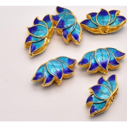 2 Pcs/Lot 18mm*9mm Cloisonne Lotus Shape Double-Sided Beads Loose Beads Wholesale Jewelry Handmade Accessory Wholesale JA0303