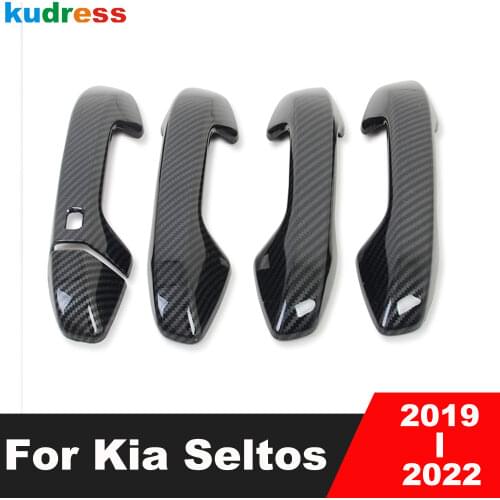 For Kia Seltos 2019 2020 Carbon Fiber Door Handle Cover Trim Moldings Door Handle Overlay Protector Car Stylings Accessories LHD