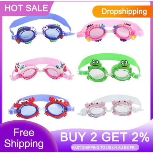 Kids Swimming Glasses Swim Goggles Anti Fog UV Protection Sunglasses Children Training Mask Eyewear Cases Bee Crab Frog Fish