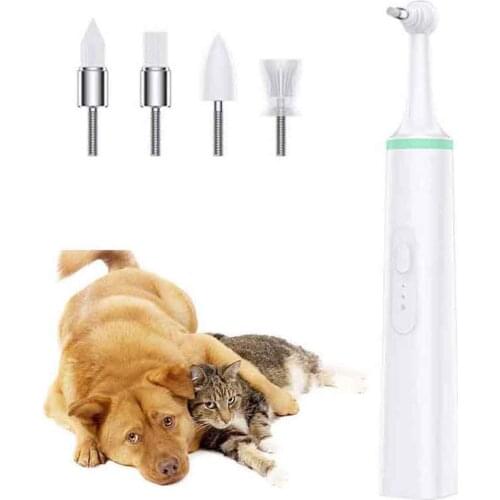 Electric Dog Toothbrush Dog Dental Tartar Cleaner with Four Cleaning Heads Dental Stain Remover Kit Dental Care Gum Massage