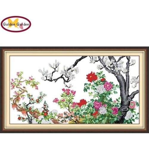 GG Flower Blooming Chinese Cross Stitch Pattern Peony Design Drawing Set Embroidery Needlework Cross Stitch for Home Decoration