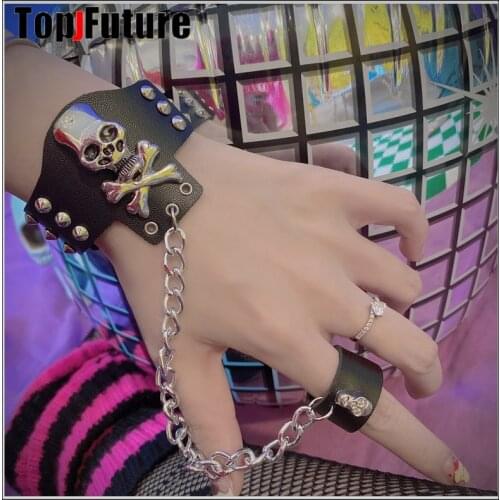 Gothic Lolita Cosplay Harajuku New cool girl Men Women punk hip hop skeleton buckle bracelet strap Halloween Cosplay props