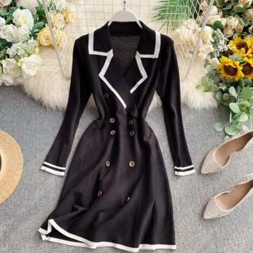 Good Quality Vintage Knitted Sweater Women Dress 2020 Ladies Elegant Office Dress Autumn Long Sleeve Party Dress Vesgidos P284