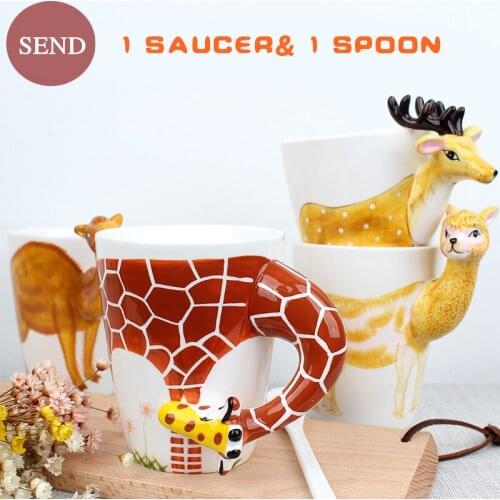 400ML Mighty Ceramic Coffee Mug Creative Gift 3D Animal Shape Hand Painted Deer Giraffe Cow Rabbit Dog Cat Camel Elephant mug