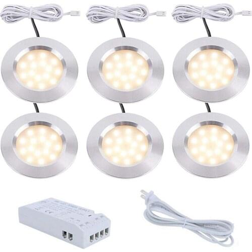 3W 12V LED Under Cabinet Lights Kit Aluminum LED Puck Lamps for Kitchen Counter Closet Lighting with 12V 18W Power Adapter
