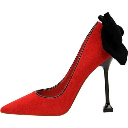 Korean sexy skinny high heels womens shoes thin heels high heels suede light point bow knot single shoes