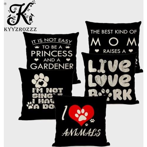 45cm * 45cm Dog Letter Pattern Linen Throw Pillowcase Sofa Cushion Cover Home Couple Gift Decoration Pillow Funda De Cojin