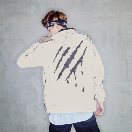 Night Shining Clothes Men Leopard 3M Reflective Hooded Zipper Windbreaker WaterproofJacket Hip Hop Streetwear Skateboard Coats