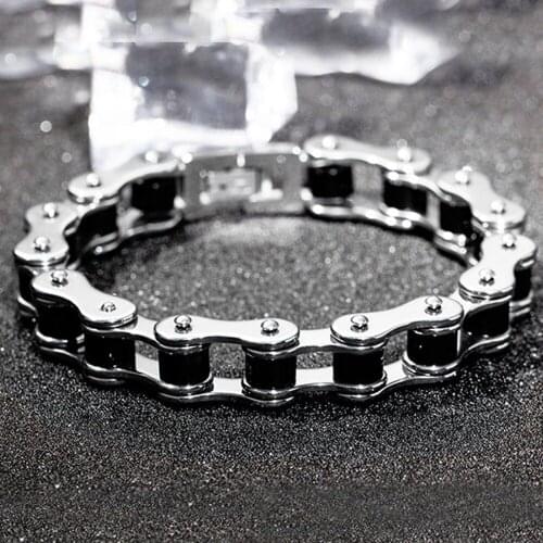 High Quality Stainless Steel Silver Color And Black Color Motor Biker Chain Mens Boys Bracelet Wristband 8inch Long 12mm Wide