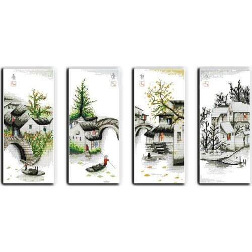 Four seasons in water village cross stitch kit 18ct 14ct 11ct count printed canvas stitching embroidery DIY handmade needlework