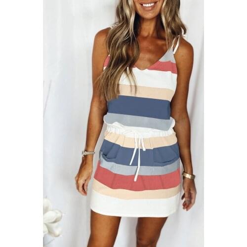 New Drawstring Dress Women Summer 2021 Fashion, Loose, Comfortable, Striped Printed Ladies Dress Womens Sportswear