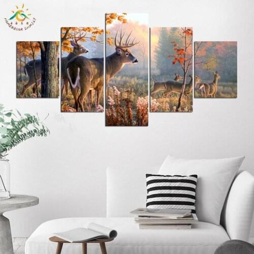 Autumn Forest Deers Animal Poster Picture Modern Home Decor Wall Art Canvas Painting Art Prints Modern Painting for Living Room