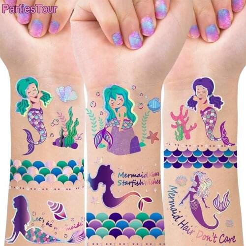 Mermaid Party Supplies Mermaid Tattoo Sticker Baby Girls Cartoo Temporary Tattoo Stickers Body Tatoo Mermaid Theme Party Decors