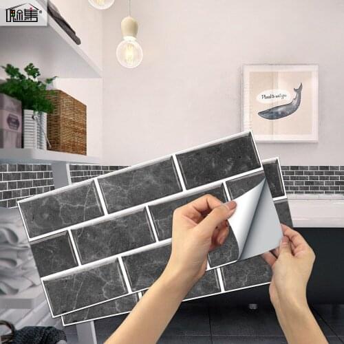 6Pcs / Pack 15x30cm Bricks Stone Black Marble PVC Self-adhesive Wall Stickers DIY Bathroom Kitchen Wall Tile Stair Steps Sticker