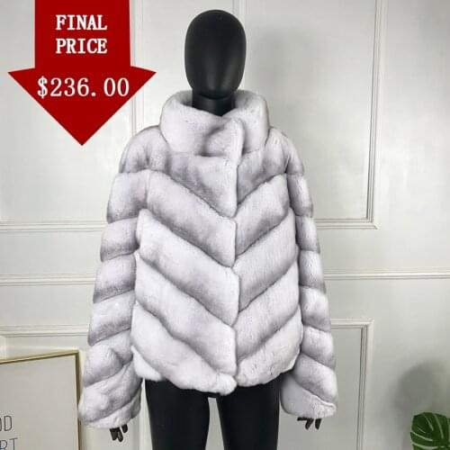 Winter Fur Jacket Women Natural Rex Rabbit Fur Coat Outwear New Fashion Chinchilla Color High Quality