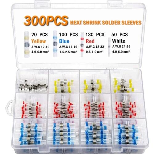 50-300PCS Solder Seal Wire Connectors Heat Shrink Butt Connector Waterproof Insulated Butt Splice Wire Terminals for Car Boat