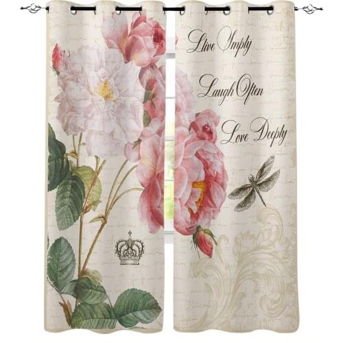 Dragonfly Crown Rose Flower Window Curtains for Living Room Bedroom Kitchen Modern Curtains Home Decoration Drapes Blinds