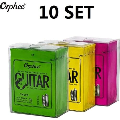 10 Set of Orphee TX620/630/640 Acoustic Guitar Strings Hexagonal Core+8% Nickel+75/25 Bronze Wound 1st-6th Strings