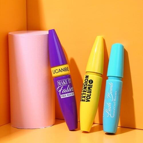 UCANBE 3 Pcs/Set Lash Silk Fiber Mascara Brush Waterproof Thick Curling Eyelash Mascara 4D Eye Makeup Cosmetic Black Mascara Set