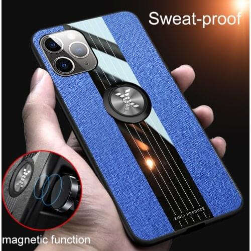 Ultra-thin Stitching Cloth Phone Case For iPhone 11 Pro XS Max XR X 8 7 6s 6 Plus Luxury Magnetic Holder Fabric Silicone Cover