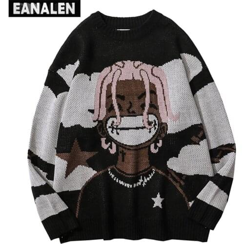 Harajuku vintage cartoon anime knitted sweater men winter oversized mens rock hip hop rap pullover women jumper ugly sweater