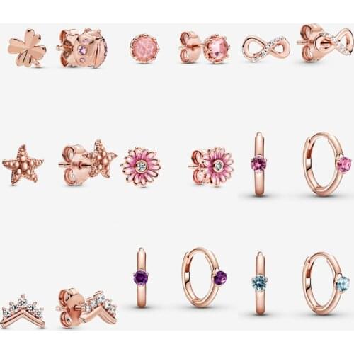 2020 Classic 925 Sterling Silver Pink Daisy Flower Stud Earrings For Fashion Elegant Rose Gold Earrings Jewelry Gift